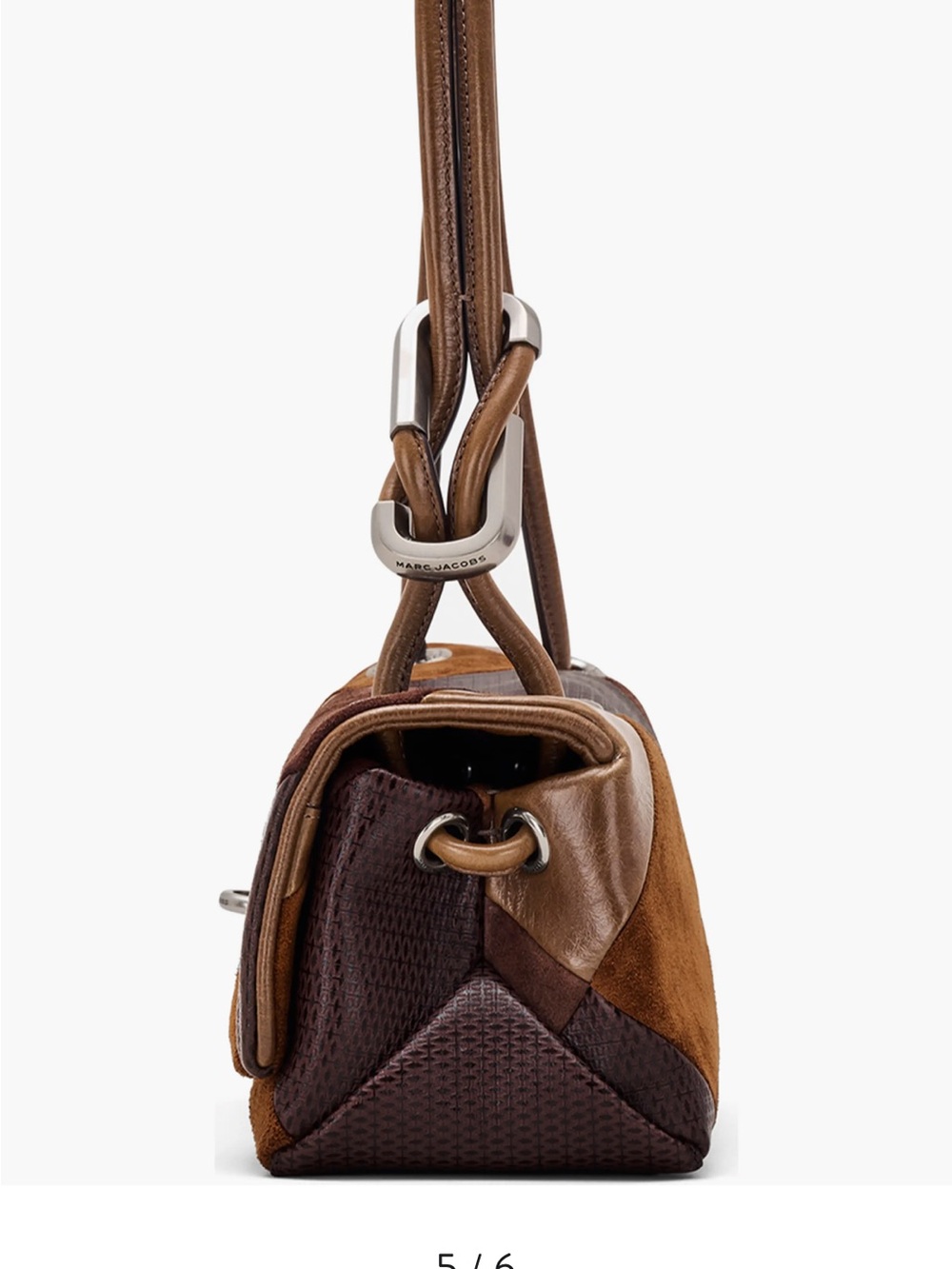 Marc Jacobs Brown Patchwork Leather & Suede Shoulder Bag with Silver Hardware - Picture 5 of 6